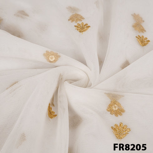 Dyeable Zari Sequins Buta Net Fabric-FR8205